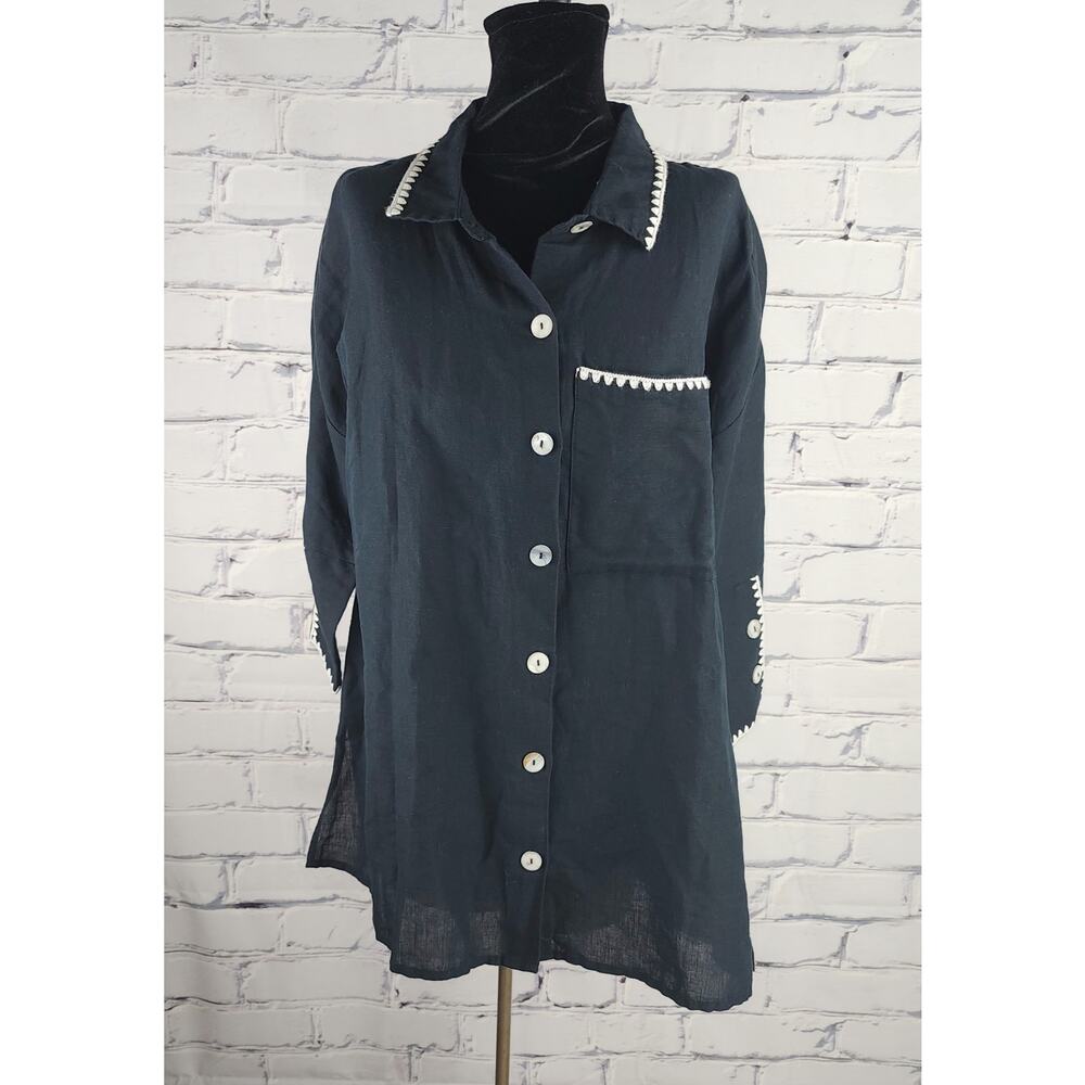 Soft Surroundings Tunic Womens M Marisol Linen Blend Button-up classy corpcore